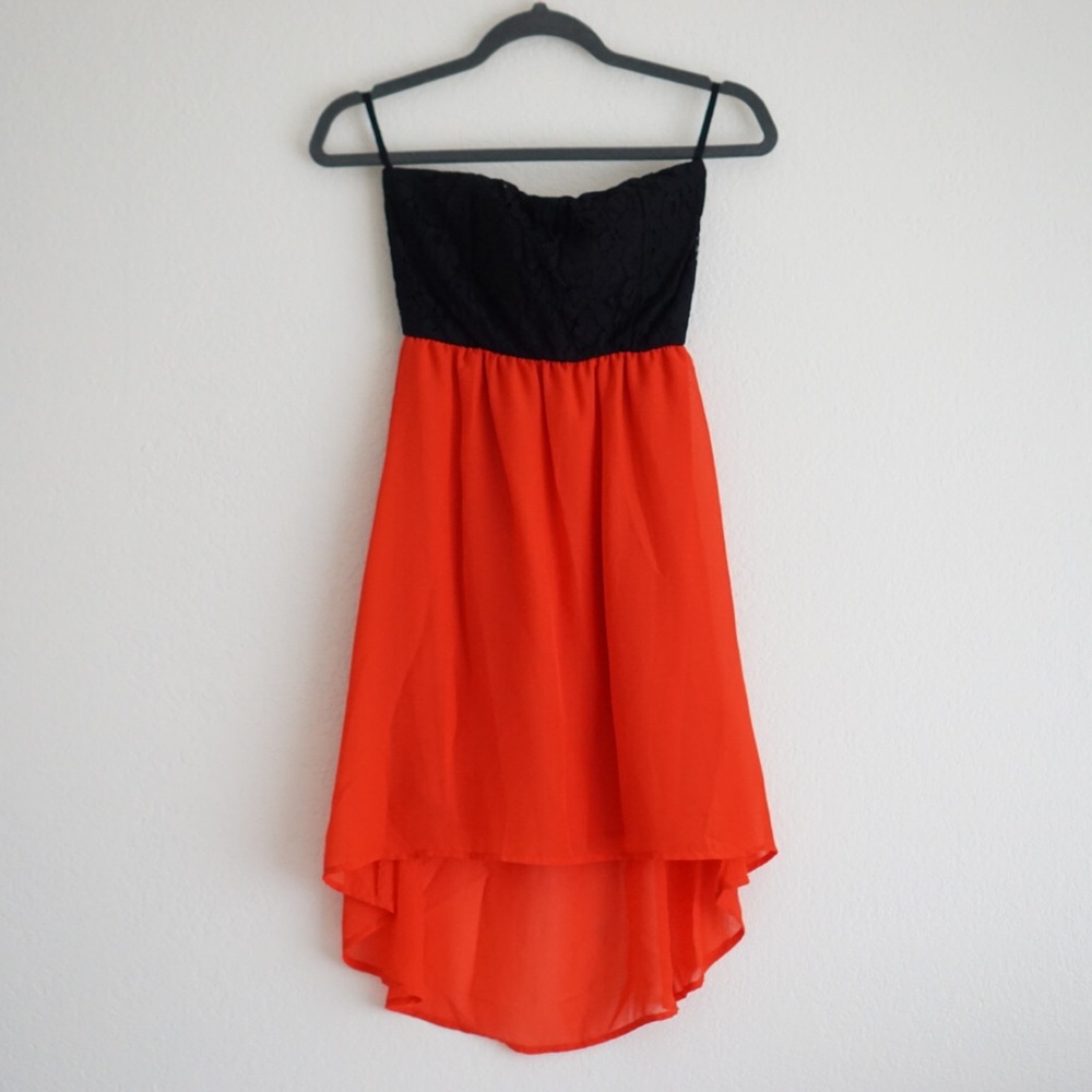 Red High Low Strapless Dress